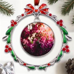 Pink Flower Metal X mas Wreath Ribbon Ornament by artworkshop