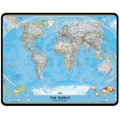 Blue White And Green World Map National Geographic Two Sides Fleece Blanket (medium) by B30l