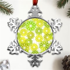 Flowers Green Texture With Pattern Leaves Shape Seamless Metal Small Snowflake Ornament by danenraven