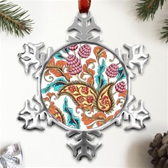Flowers Pattern Texture White Background Paisley Metal Small Snowflake Ornament by danenraven
