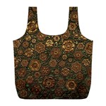 Brown And Green Floral Print Textile Ornament Pattern Texture Full Print Recycle Bag (L) Back