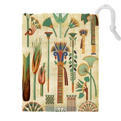 Egyptian Paper Papyrus Hieroglyphs Drawstring Pouch (4xl) by Wav3s