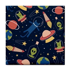 Seamless-pattern-with-funny-aliens-cat-galaxy Tile Coaster by Wav3s