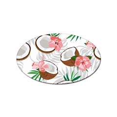 Seamless Pattern Coconut Piece Palm Leaves With Pink Hibiscus Sticker (oval) by Vaneshart