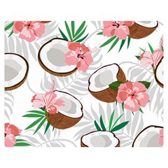 Seamless Pattern Coconut Piece Palm Leaves With Pink Hibiscus Premium Plush Fleece Blanket (medium) by Vaneshart