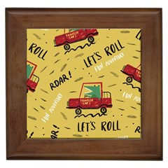 Childish-seamless-pattern-with-dino-driver Framed Tile by Vaneshart