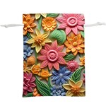 Flower Bloom Embossed Pattern Lightweight Drawstring Pouch (XL) Front
