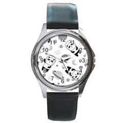 Panda Floating In Space And Star Round Metal Watch by Wav3s