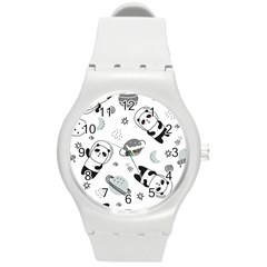 Panda Floating In Space And Star Round Plastic Sport Watch (m) by Wav3s