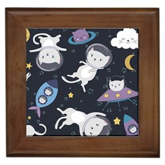 Space Cat Illustration Pattern Astronaut Framed Tile by Wav3s