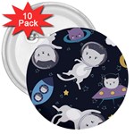 Space Cat Illustration Pattern Astronaut 3  Buttons (10 pack)  Front
