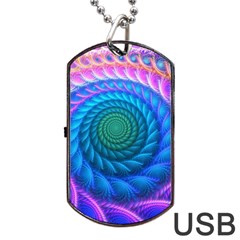 Peacock Feather Fractal Dog Tag Usb Flash (two Sides) by Wav3s