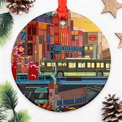 The City Style Bus Fantasy Architecture Art Ornament (round) by Grandong