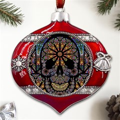 Skull Death Mosaic Artwork Stained Glass Metal Snowflake And Bell Red Ornament by Cowasu