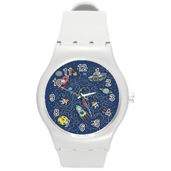 Cat Cosmos Cosmonaut Rocket Round Plastic Sport Watch (m) by Cowasu