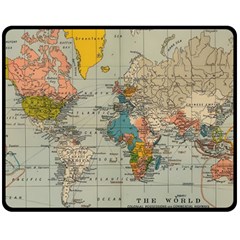 Vintage World Map Two Sides Fleece Blanket (medium) by Cowasu