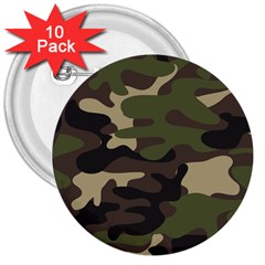Texture Military Camouflage Repeats Seamless Army Green Hunting 3  Buttons (10 Pack)  by Cowasu