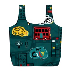 Seamless Pattern With Vehicles Building Road Full Print Recycle Bag (l) by Cowasu
