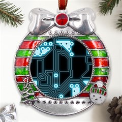 A Completely Seamless Background Design Circuitry Metal X mas Ribbon With Red Crystal Round Ornament by Amaryn4rt