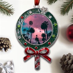 Nature Sunset Sky Clouds Palms Tropics Porous Metal X mas Lollipop With Crystal Ornament by Ravend
