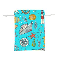Colored-sketched-sea-elements-pattern-background-sea-life-animals-illustration Lightweight Drawstring Pouch (l) by uniart180623
