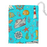 Colored-sketched-sea-elements-pattern-background-sea-life-animals-illustration Drawstring Pouch (4XL) Front