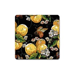 Embroidery-blossoming-lemons-butterfly-seamless-pattern Square Magnet by uniart180623