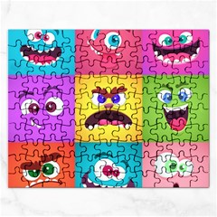 Monsters-emotions-scary-faces-masks-with-mouth-eyes-aliens-monsters-emoticon-set Rectangular Jigsaw Puzzl by uniart180623