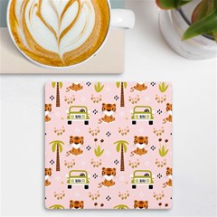 Cute-tiger-car-safari-seamless-pattern Uv Print Square Tile Coaster  by uniart180623