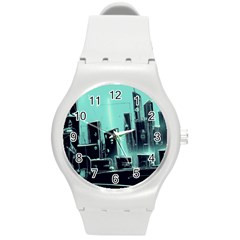 Buildings City Urban Destruction Background Round Plastic Sport Watch (m) by uniart180623