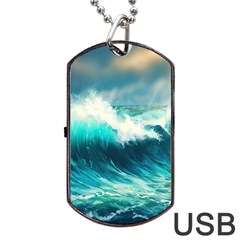 Waves Ocean Sea Tsunami Nautical Painting Dog Tag Usb Flash (one Side) by uniart180623