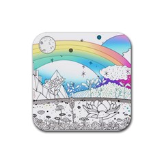 Rainbow Fun Cute Minimal Doodle Drawing Arts Rubber Coaster (square) by uniart180623
