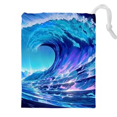 Tsunami Tidal Wave Ocean Waves Sea Nature Water Blue Drawstring Pouch (4xl) by uniart180623