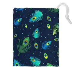 Blue Background Pattern Feather Peacock Drawstring Pouch (5xl) by uniart180623