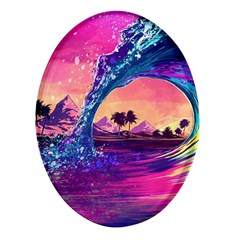 Retro Wave Ocean Oval Glass Fridge Magnet (4 Pack) by uniart180623