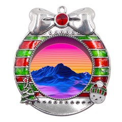 Sun Ultra Artistic 3d Illustration Sunset Metal X mas Ribbon With Red Crystal Round Ornament by uniart180623