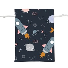 Space Background Illustration With Stars And Rocket Seamless Vector Pattern Lightweight Drawstring Pouch (xl) by uniart180623