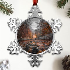 Breathe In Nature Background Metal Small Snowflake Ornament by artworkshop