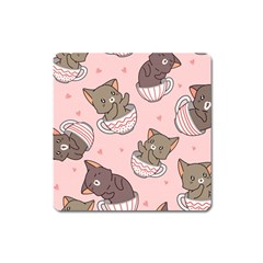 Seamless Pattern Adorable Cat Inside Cup Square Magnet by Simbadda