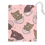 Seamless Pattern Adorable Cat Inside Cup Drawstring Pouch (4XL) Front