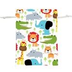 Seamless Pattern Vector With Animals Cartoon Lightweight Drawstring Pouch (XL) Back