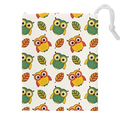 Background-with-owls-leaves-pattern Drawstring Pouch (4xl) by Simbadda