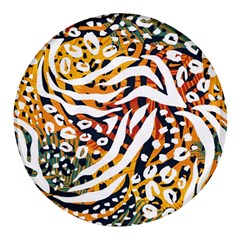 Abstract Geometric Seamless Pattern With Animal Print Round Glass Fridge Magnet (4 Pack) by Simbadda