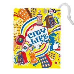 Colorful City Life Horizontal Seamless Pattern Urban City Drawstring Pouch (4xl) by Simbadda