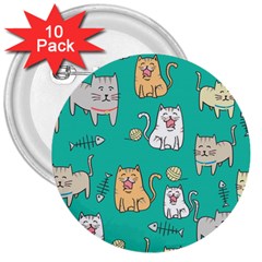 Seamless-pattern-cute-cat-cartoon-with-hand-drawn-style 3  Buttons (10 Pack)  by Simbadda