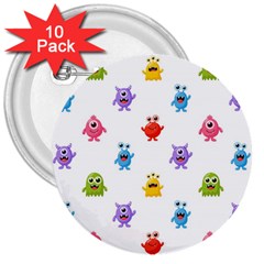 Seamless-pattern-cute-funny-monster-cartoon-isolated-white-background 3  Buttons (10 Pack)  by Simbadda