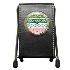 Ukraine Ornament Pattern Symbolism Geometric Pen Holder Desk Clock by pakminggu