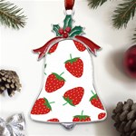 Seamless Pattern Fresh Strawberry Metal Holly Leaf Bell Ornament Front