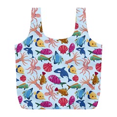 Sea Creature Themed Artwork Underwater Background Pictures Full Print Recycle Bag (l) by Bangk1t
