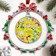Robot Pattern Metal X mas Wreath Ribbon Ornament by Grandong